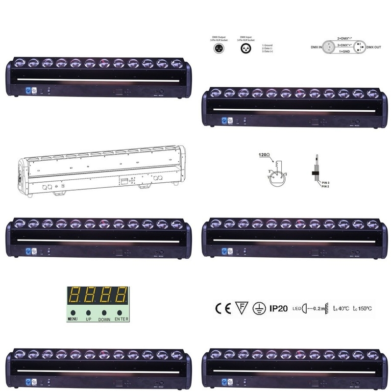 Hareketli Baş Işını Lazer Sahne Işıkları 12x30W 4-In-1 RGBW LED Işın Çubuğu Etkinlik İçin